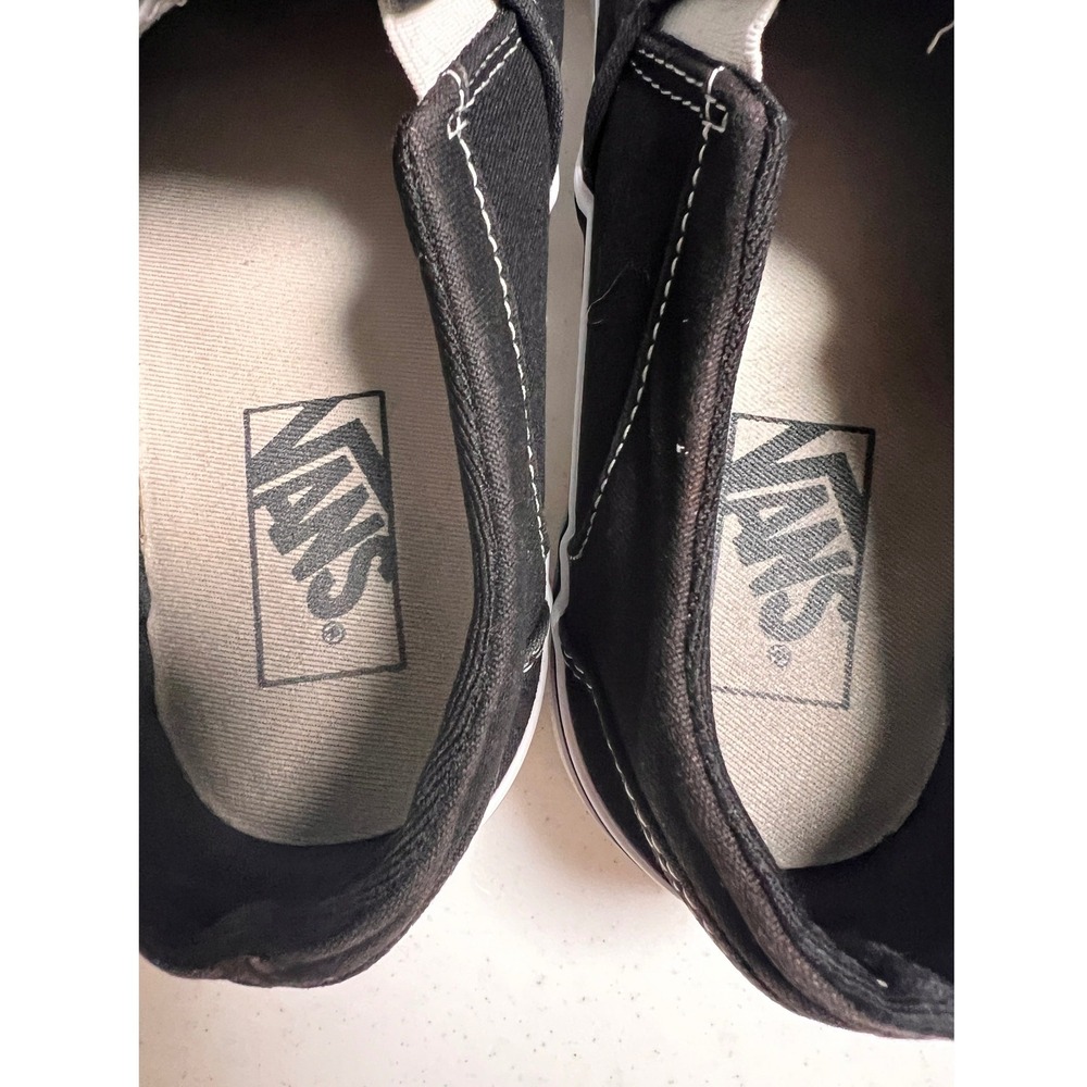 Vans Classic Slip-On Sneaker Women 8.5 Black White Canvas Sneakers Skater - Picture 6 of 11